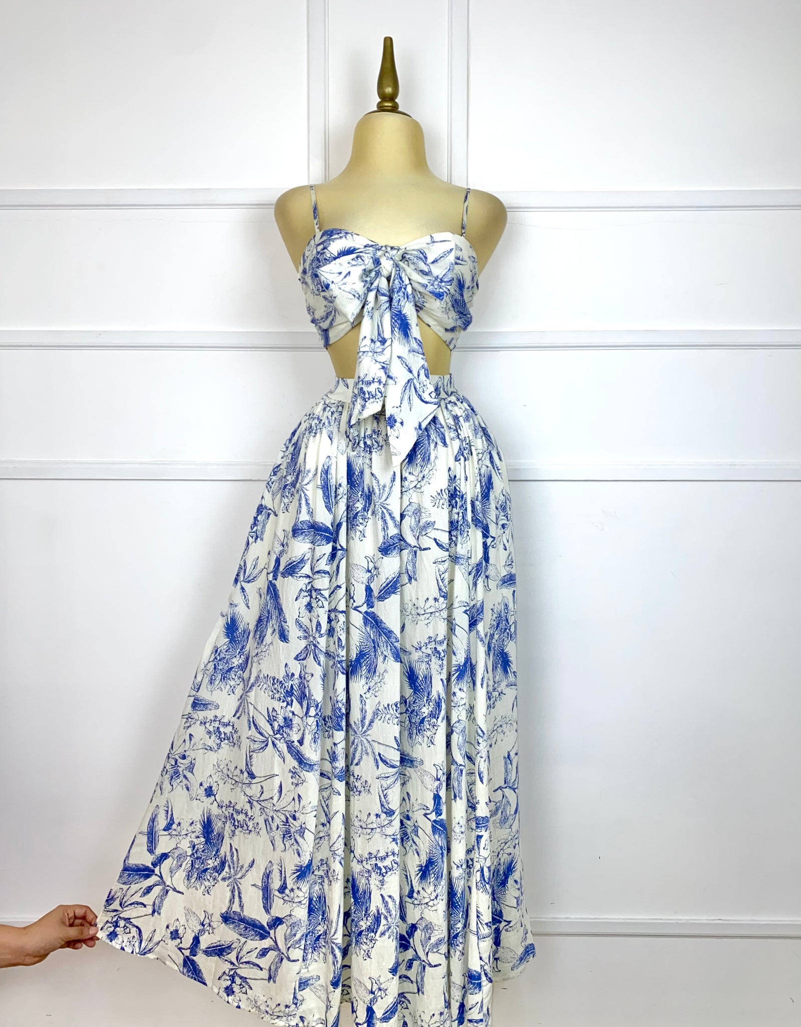 Set beige estampado azul tipo lino