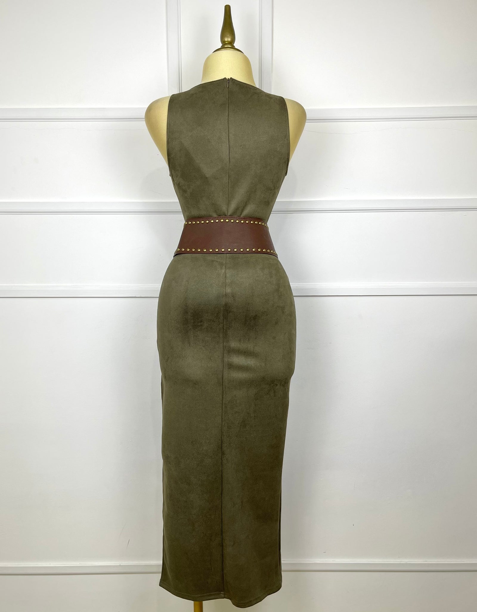 Vestido verde olivo gamuza con cinto