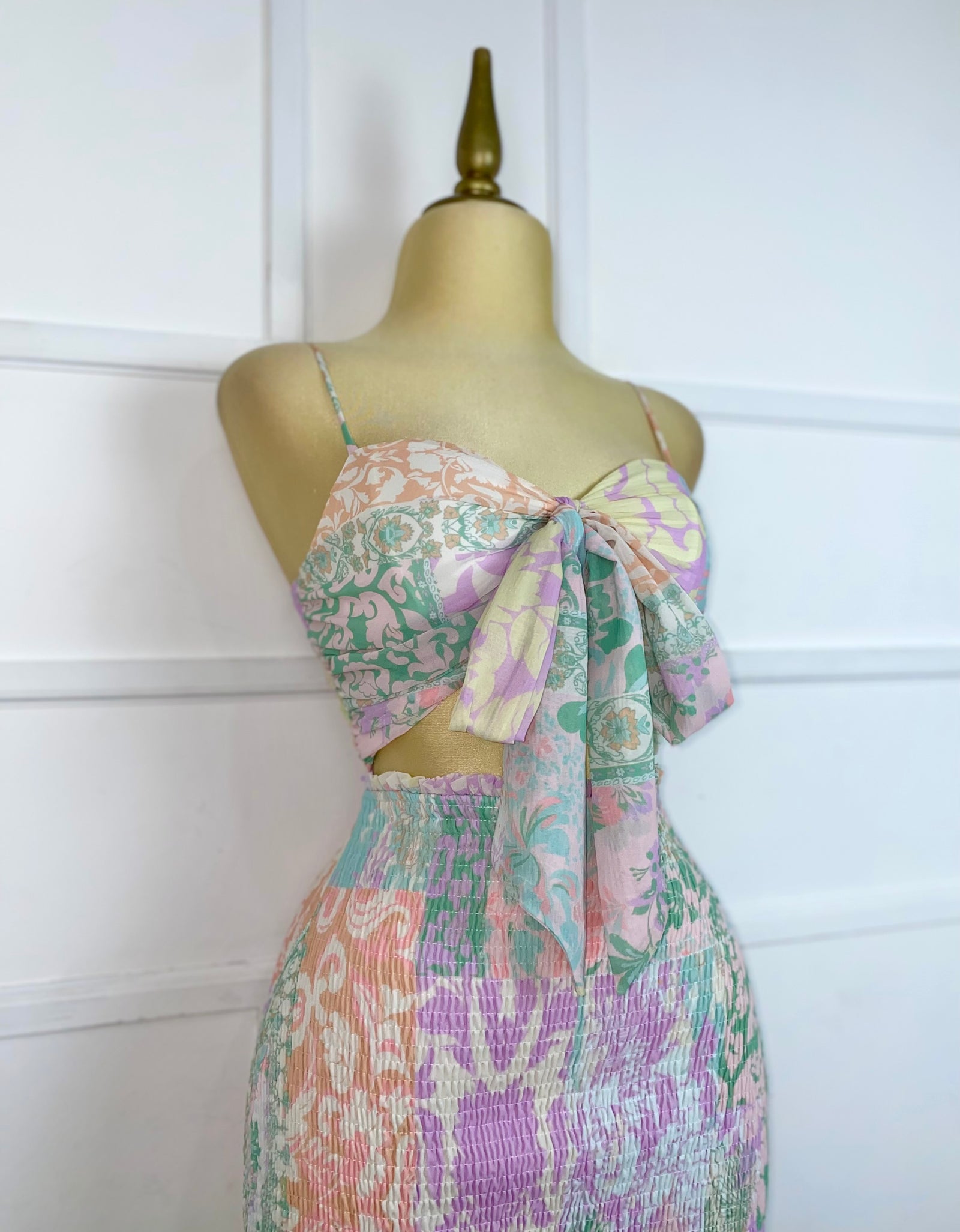 Vestido drapeado con estampado multi