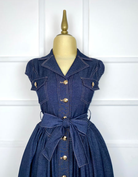 Vestido mezclilla midi con listón