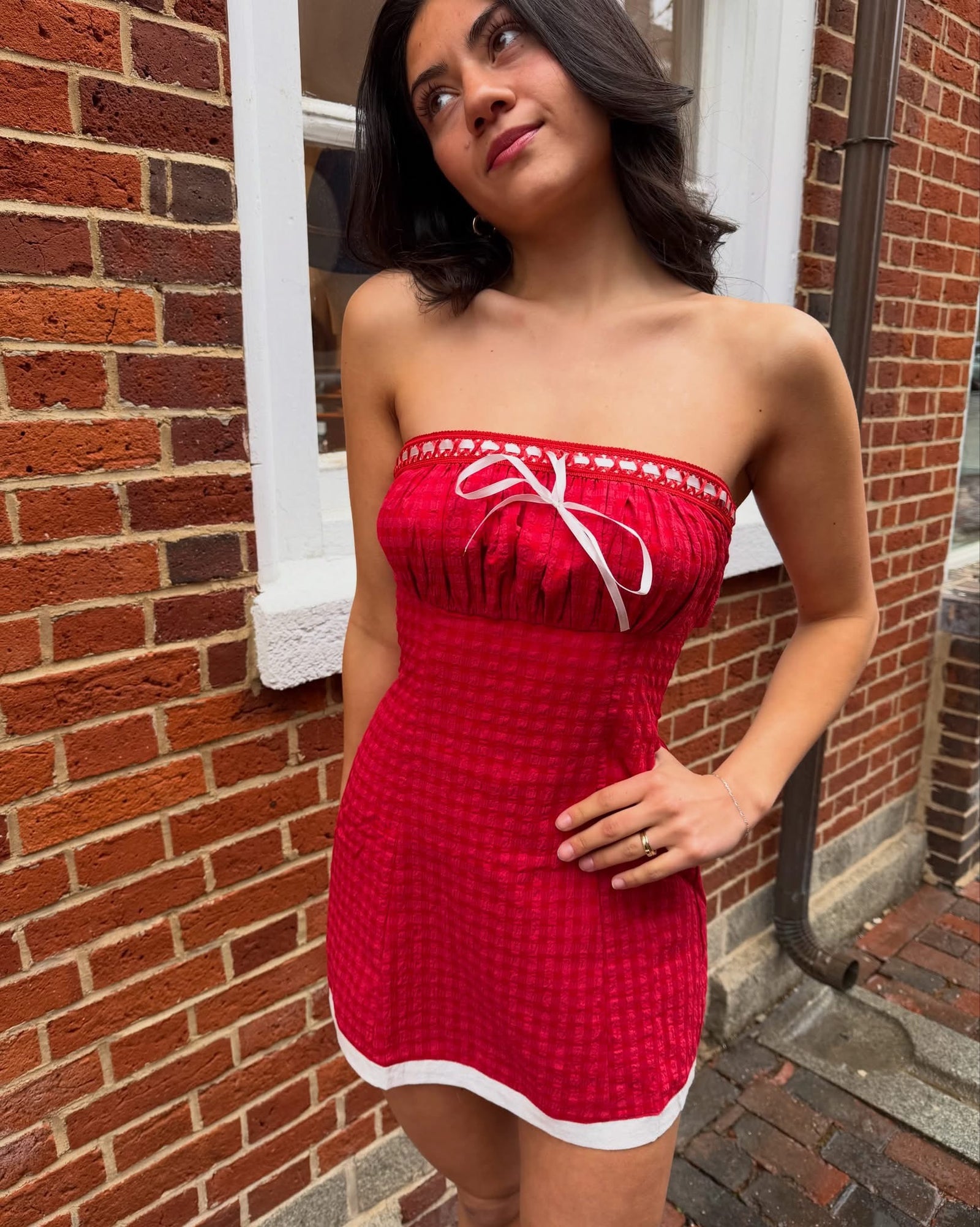 Jumper rojo de cuadros strapless