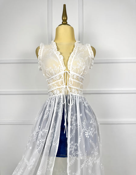 Blusa blanca transparencia guipur