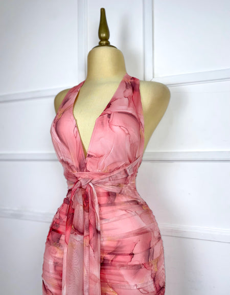 Vestido rosa midi con estampado