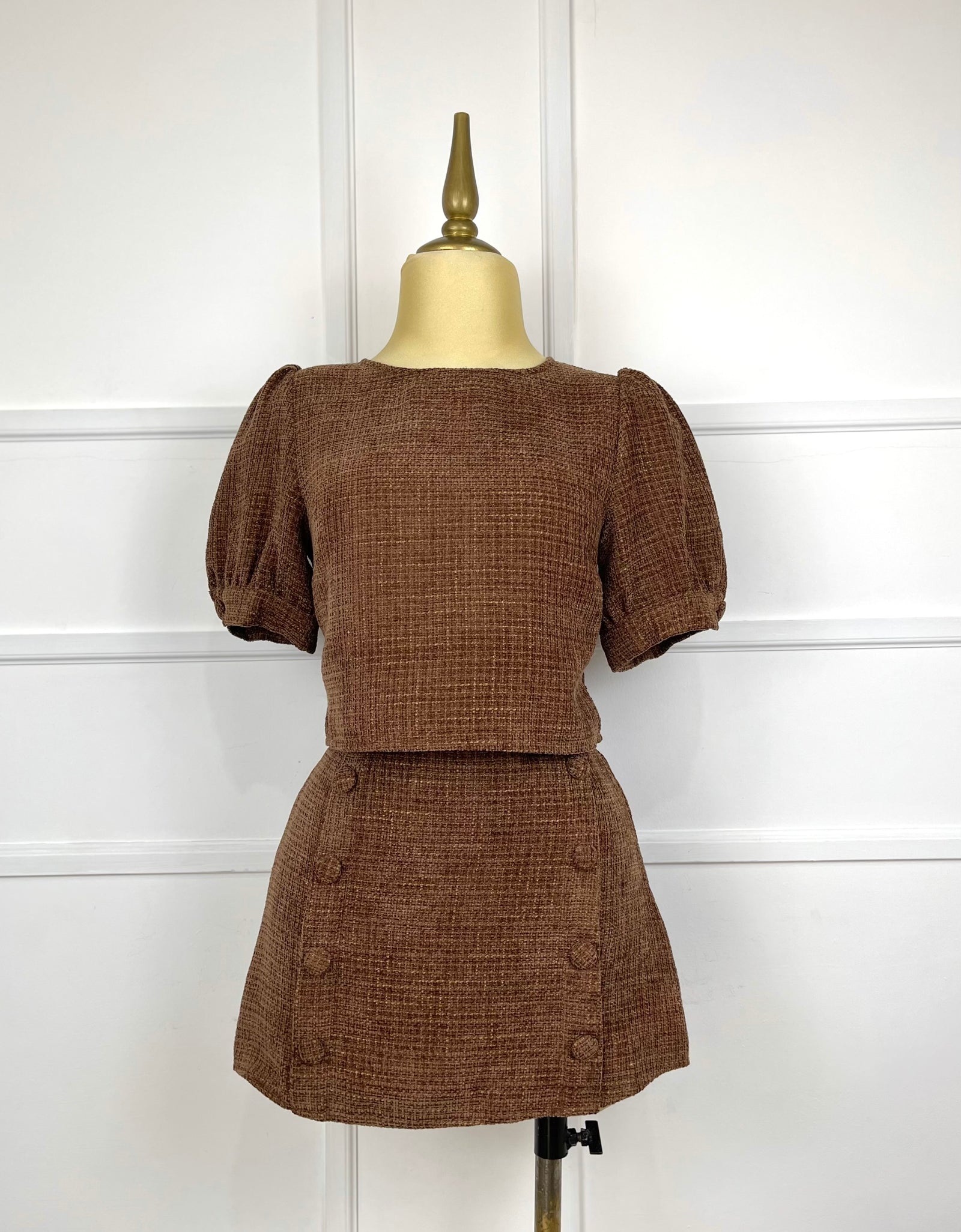 Set café tweed gamuza