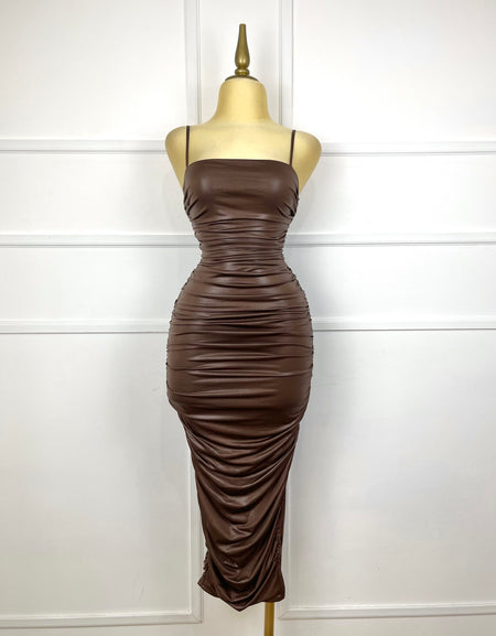 Vestido vinipiel drapeado