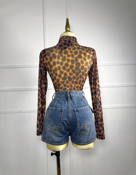 Bodysuit animal print mesh