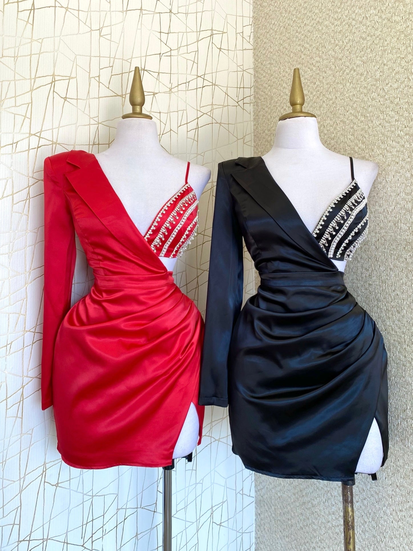 Vestido satín con top de pedrería (2 colores)