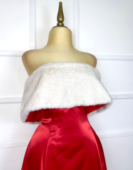 Vestido rojo satín con peluche