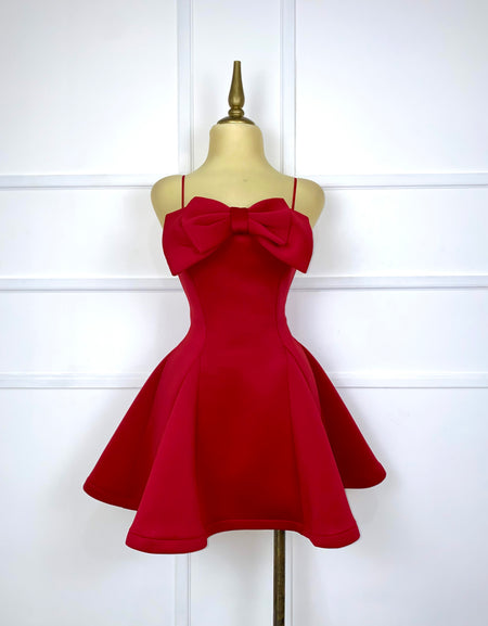 Vestido rojo esponja con moño