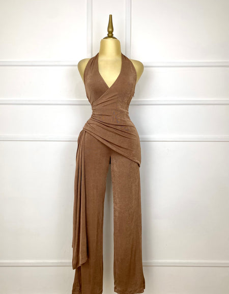 Palazzo moka asimétrico con stretch