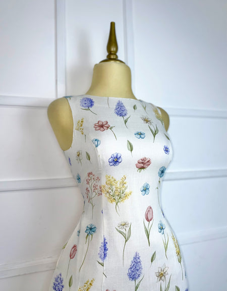 Vestido tipo lino con florecitas