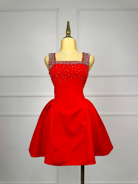 Vestido rojo con pedrería