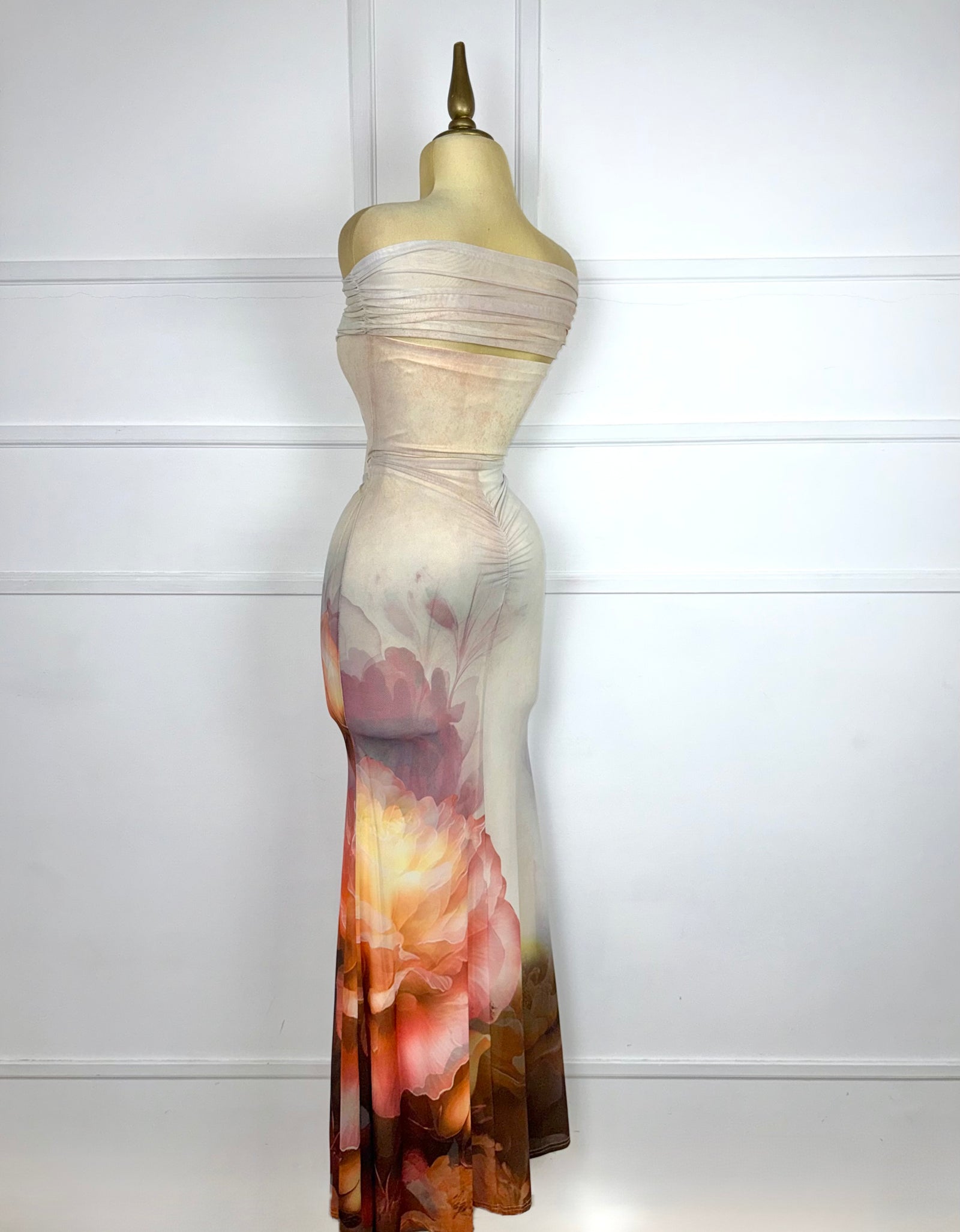 Vestido largo mesh con stretch