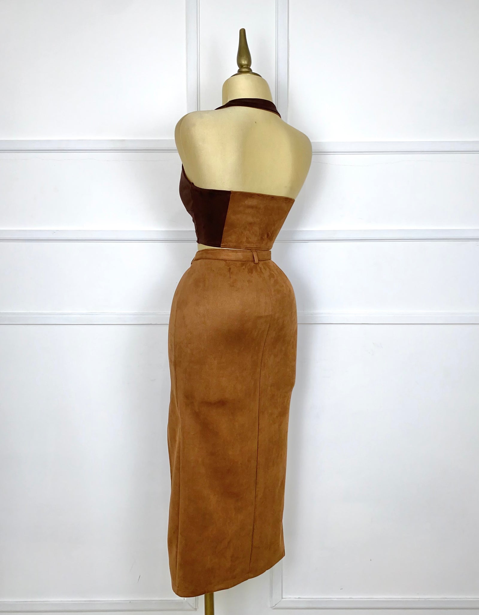 Falda café gamuza con cinto