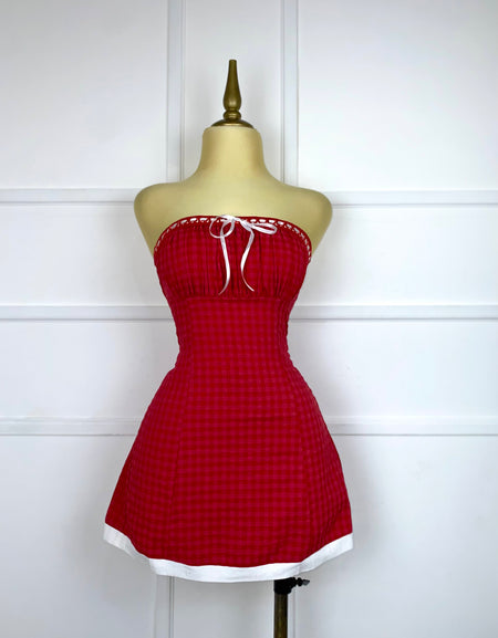Jumper rojo de cuadros strapless