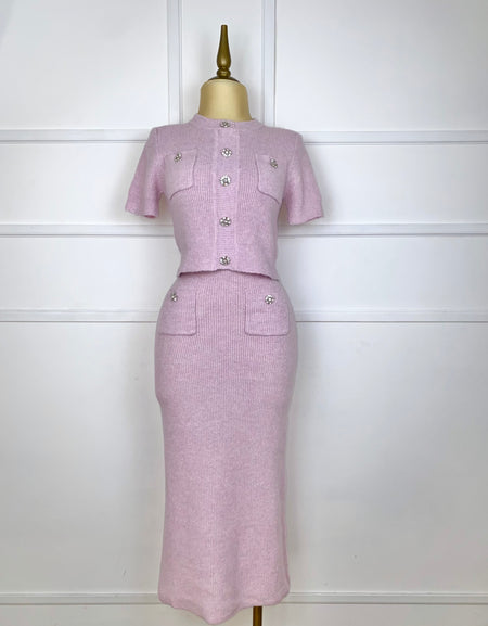 Set rosita tejido con botones pedrería