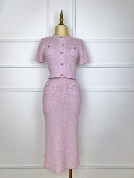 Set rosita tejido con botones pedrería