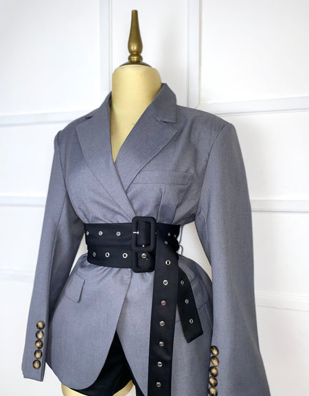 Blazer gris doble cinto
