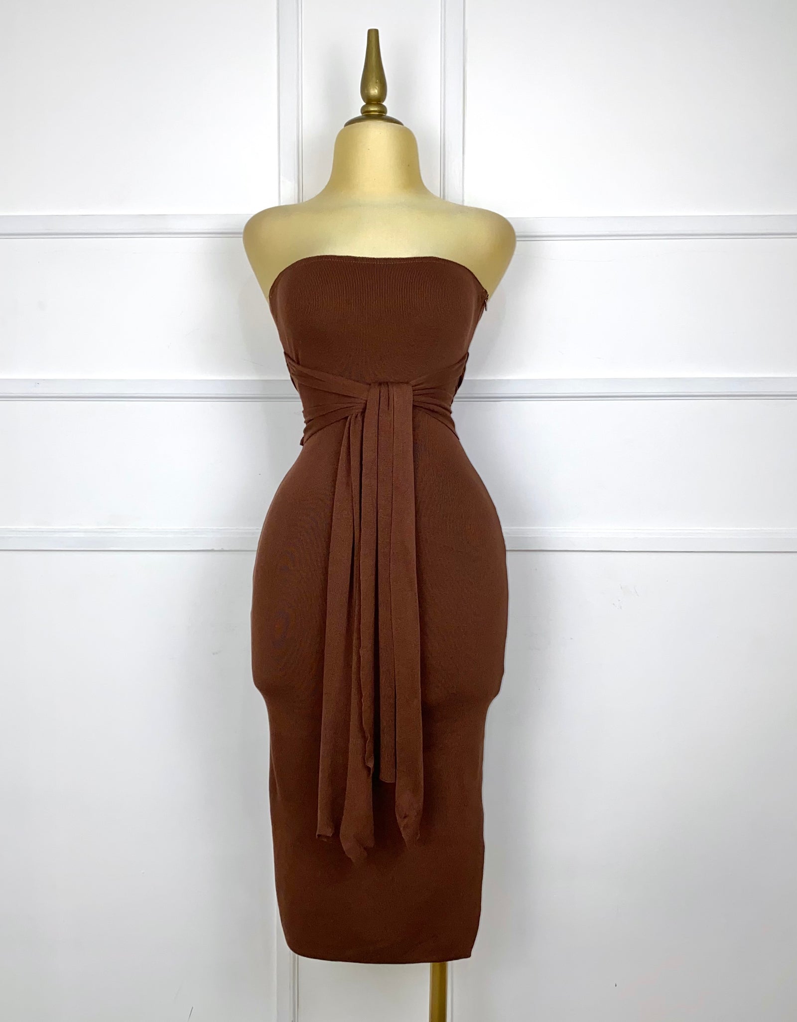 Vestido strapless de punto