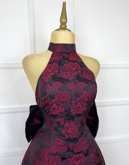 Vestido corto estampado rosas con moño