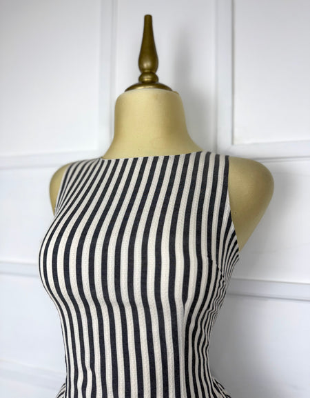 Vestido líneas gris con listones
