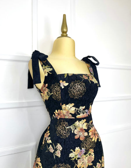 Vestido brocado con gamuza estampado