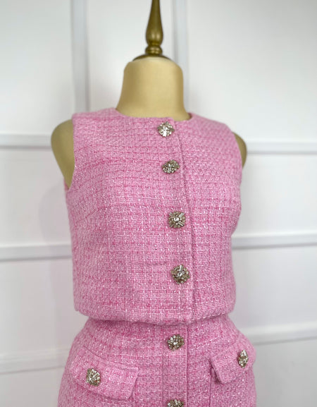 Set rosa tweed con botones