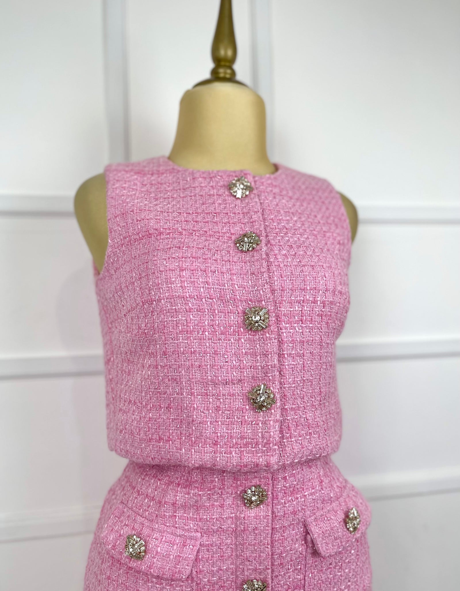 Set rosa tweed con botones