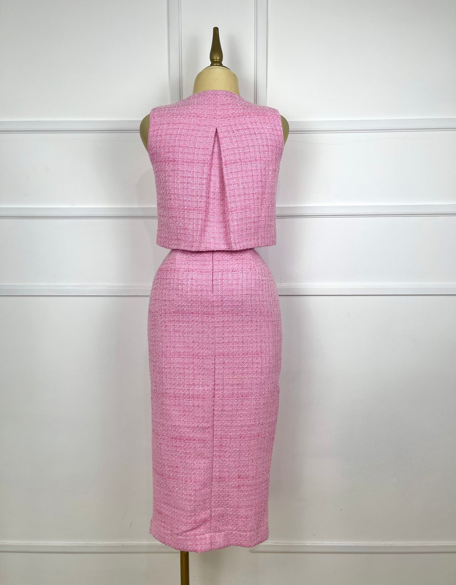 Set rosa tweed con botones
