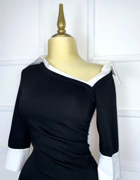 Vestido asimétrico blanco con negro