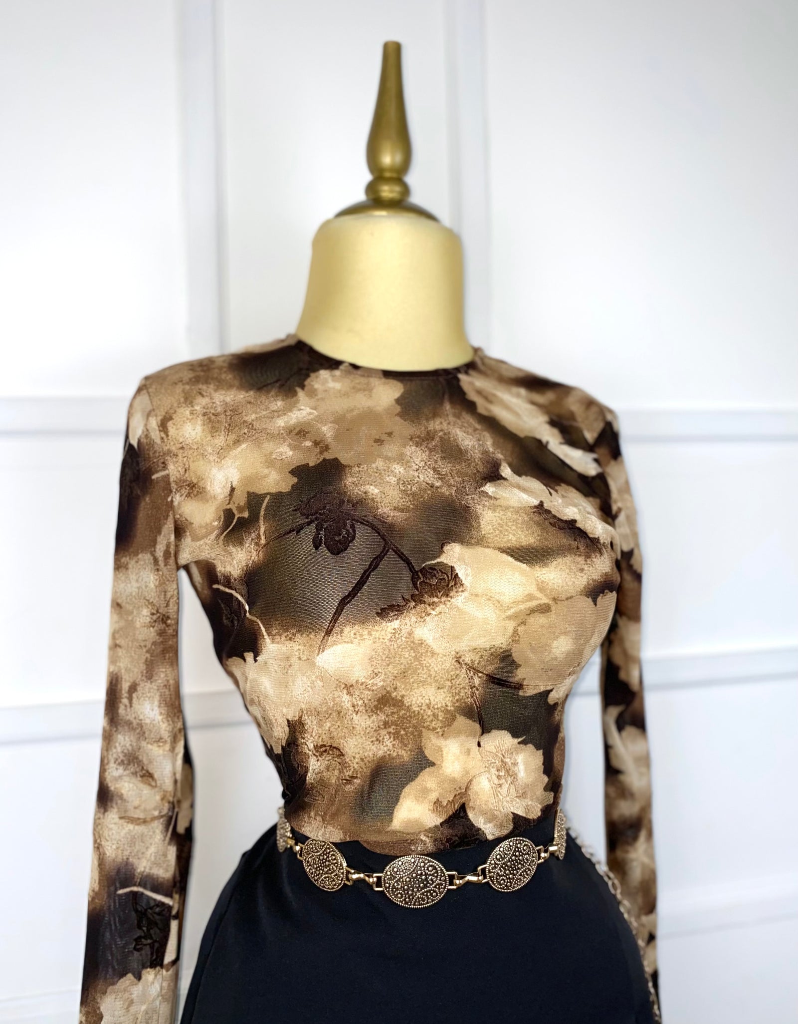 Blusa café multi transparencia