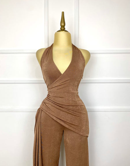 Palazzo moka asimétrico con stretch