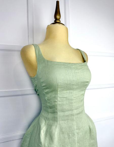 Vestido verde pistache tipo lino
