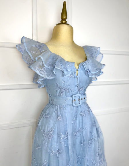 Palazzo baby blue con flores y cinto