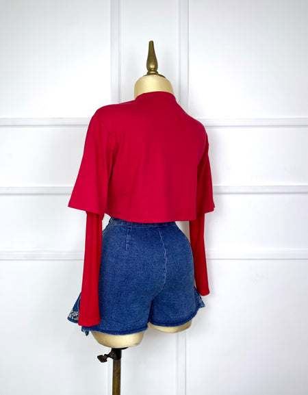 Short falda mezclilla con flores bordadas