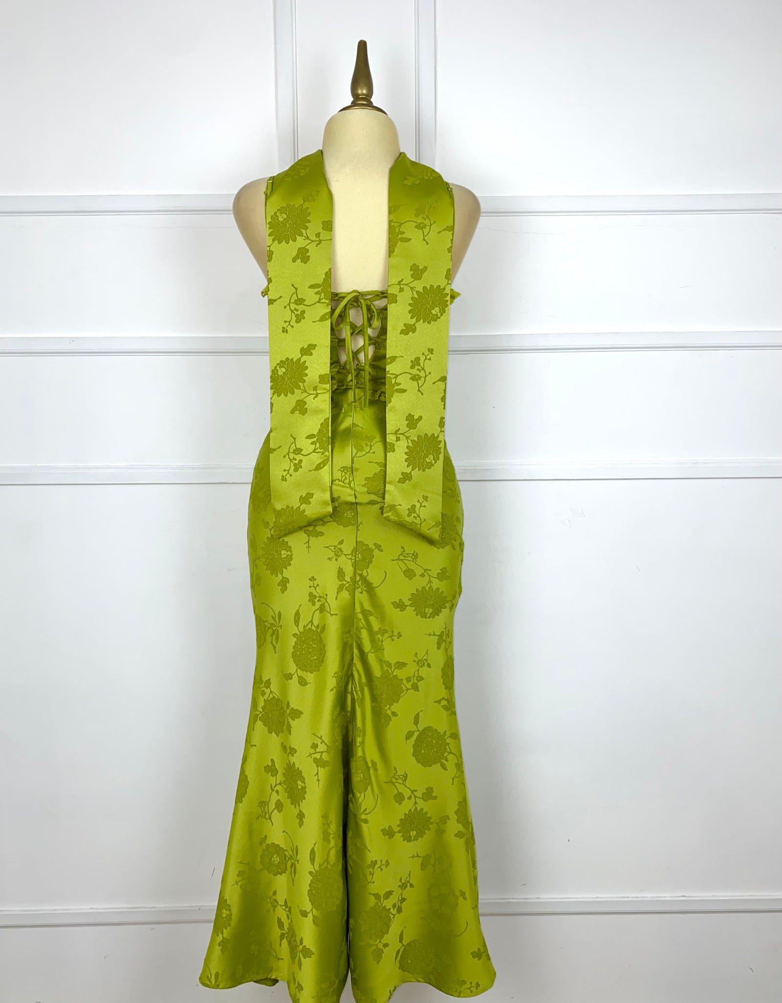 Set verde estampado con listón