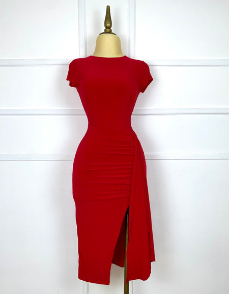 Vestido midi rojo liso