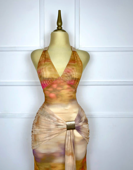 Vestido mesh estampado con hebillas
