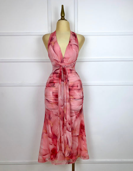 Vestido rosa midi con estampado