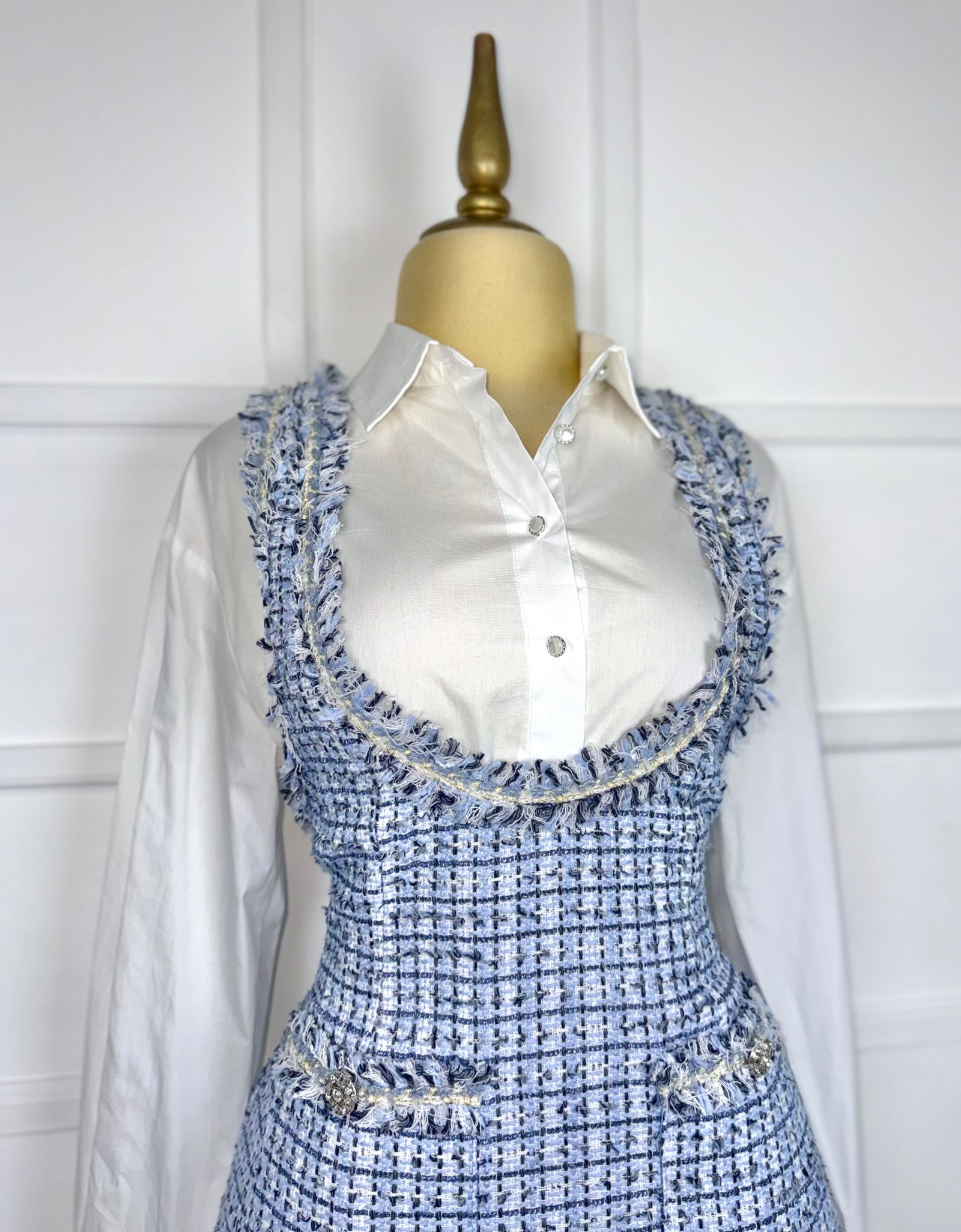 Vestido tweed con camisa (2 piezas)