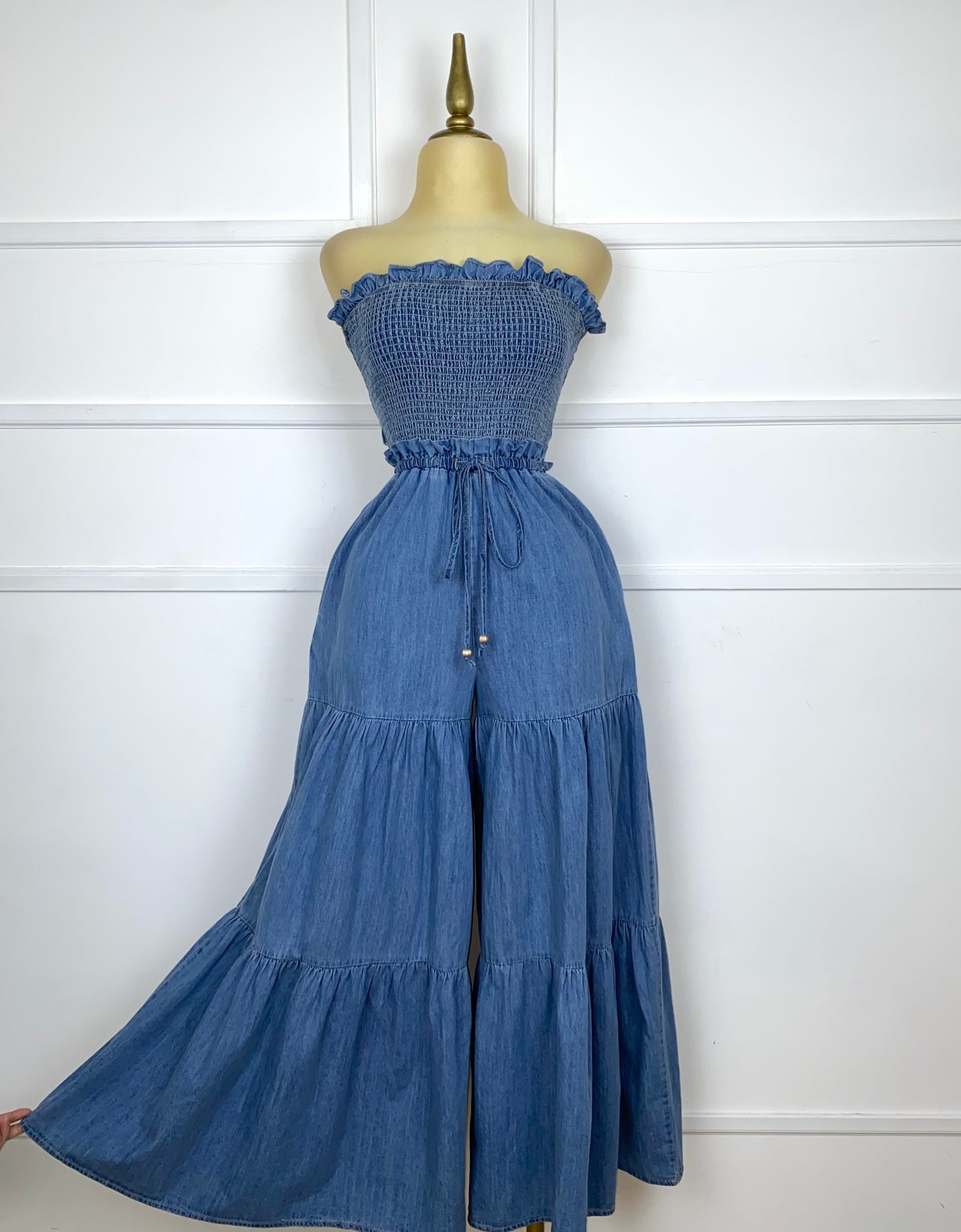 Palazzo campana strapless con elástico