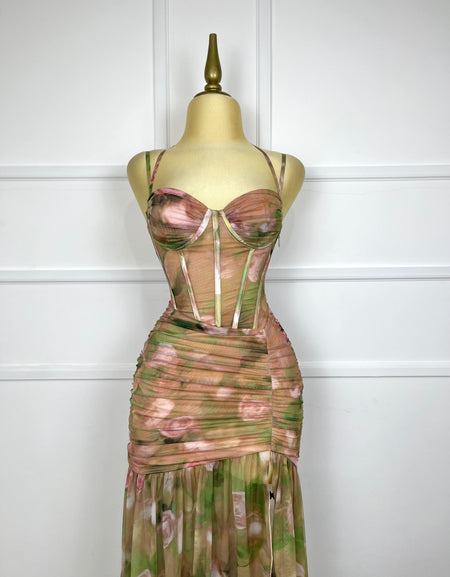 Vestido verde multi con abertura