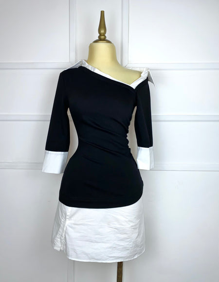 Vestido asimétrico blanco con negro