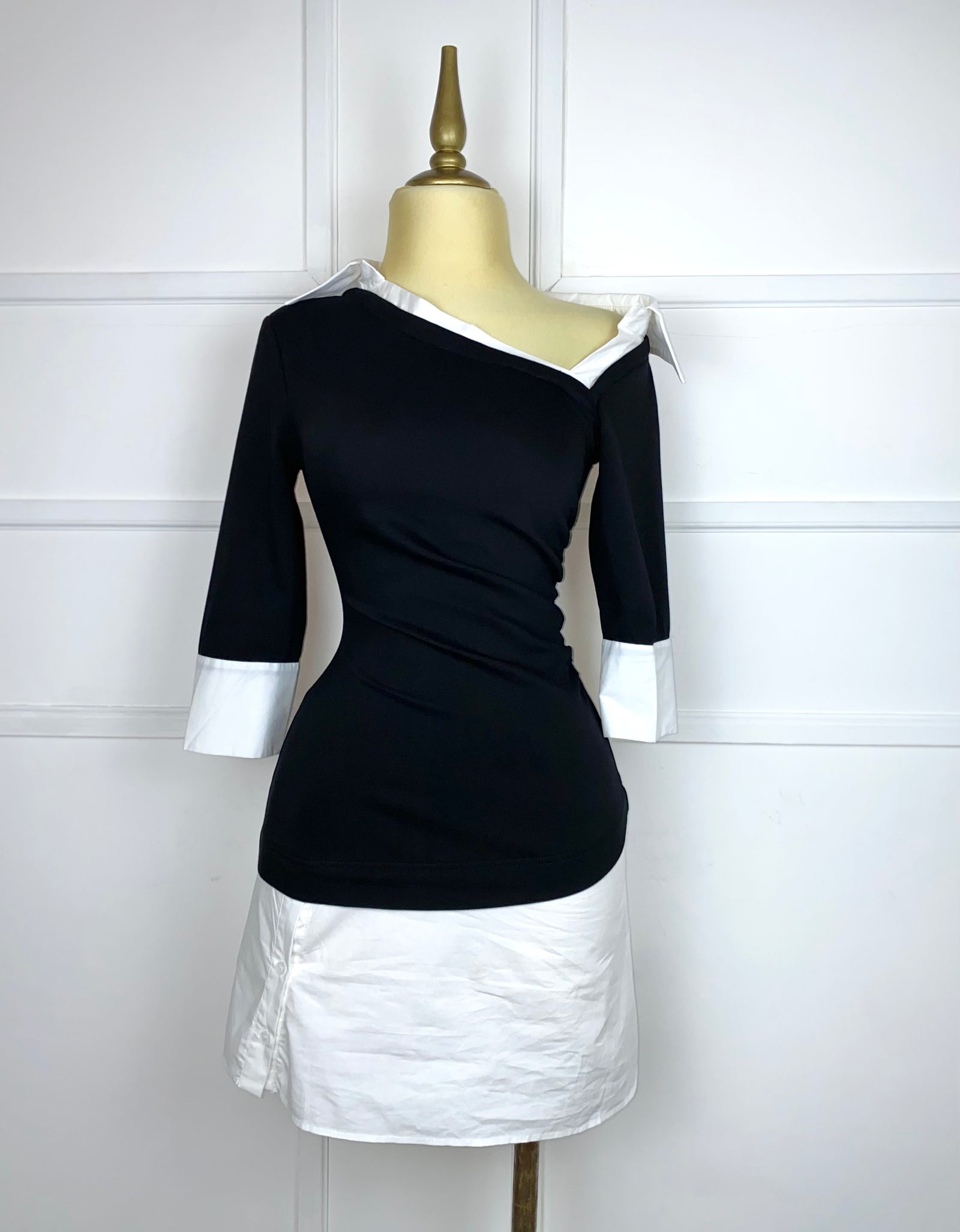Vestido asimétrico blanco con negro