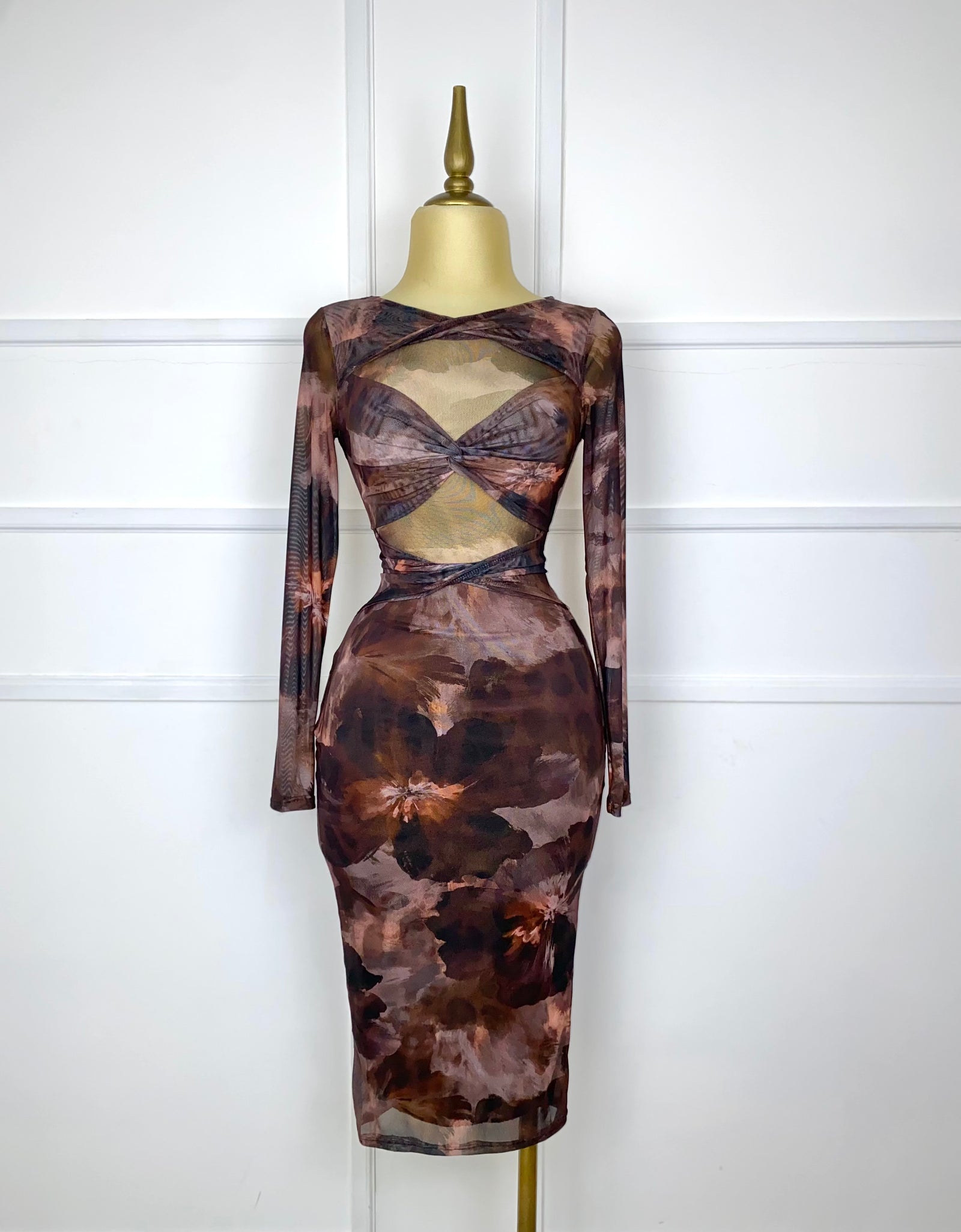 Vestido mesh café multi