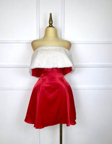Vestido rojo satín con peluche