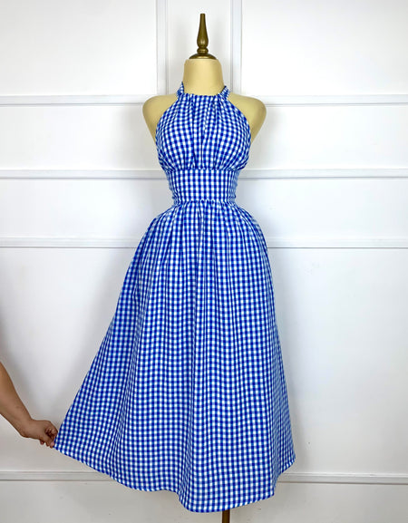 Vestido midi azul cuadros