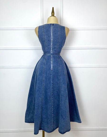 Vestido mezclilla midi con cinto