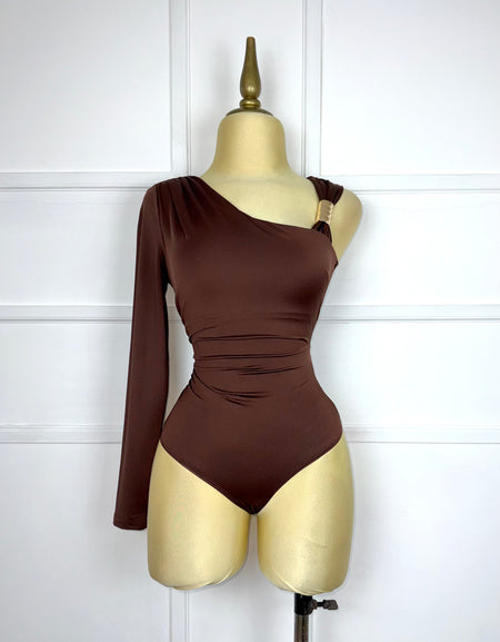 Bodysuit café con detalle dorado