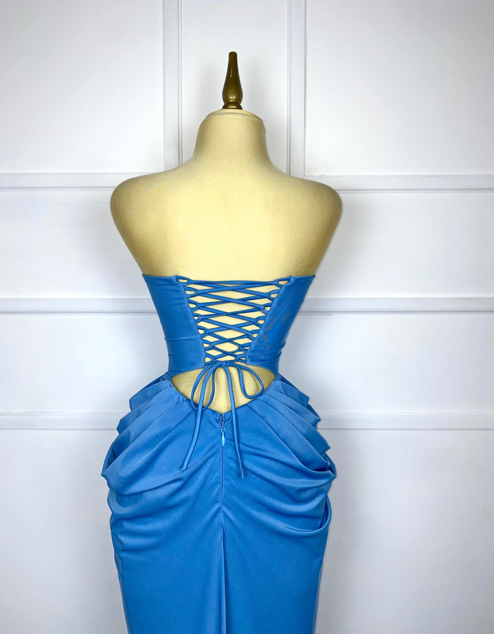 Vestido azul largo strapless